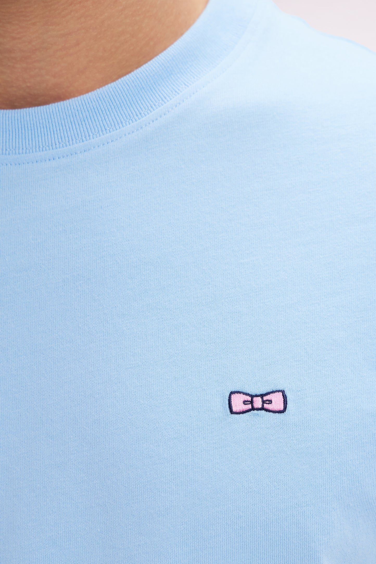 T-shirt in sky cotton with embroidery on hooped back, straight cut
