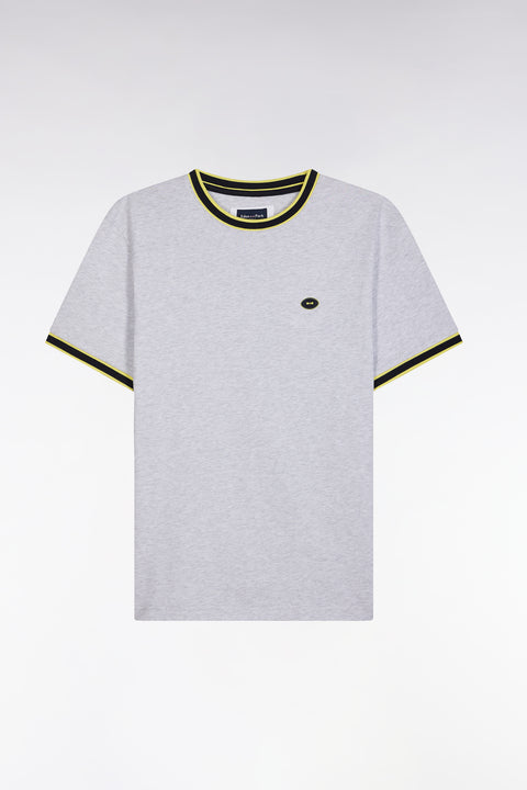 T-shirt en coton gris à bords-côtes verts coupe décontractée - Image 2