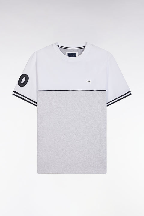 T-shirt bicolore en coton gris coupe décontractée - Image 2