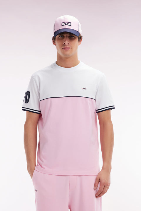 T-shirt bicolore en coton rose coupe décontractée - Image 1