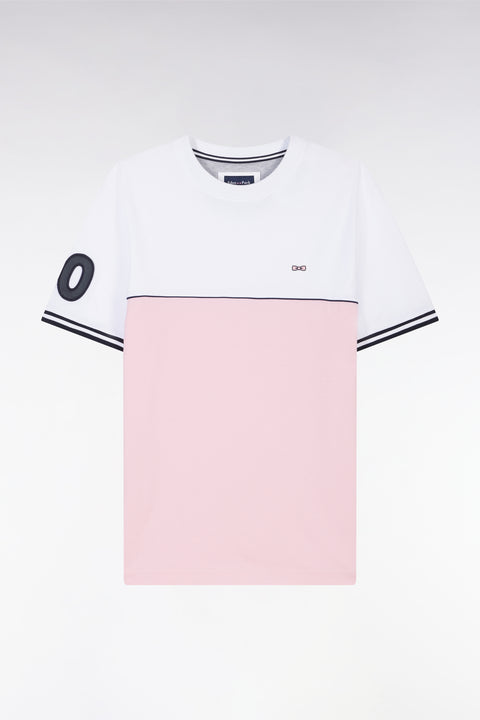 T-shirt bicolore en coton rose coupe décontractée - Image 2