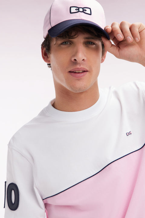 T-shirt bicolore en coton rose coupe décontractée - Image 3