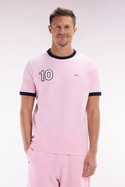 T-shirt en coton rose broderie 10 coupe décontractée - Image 1