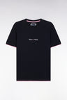 T-shirt brodé en coton marine à effet superposition coupe droite