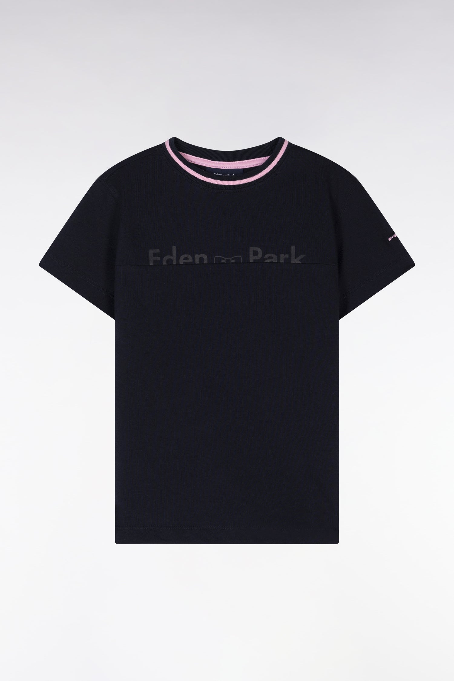 T-shirt in cotone blu navy con dettagli rosa vestibilità dritta