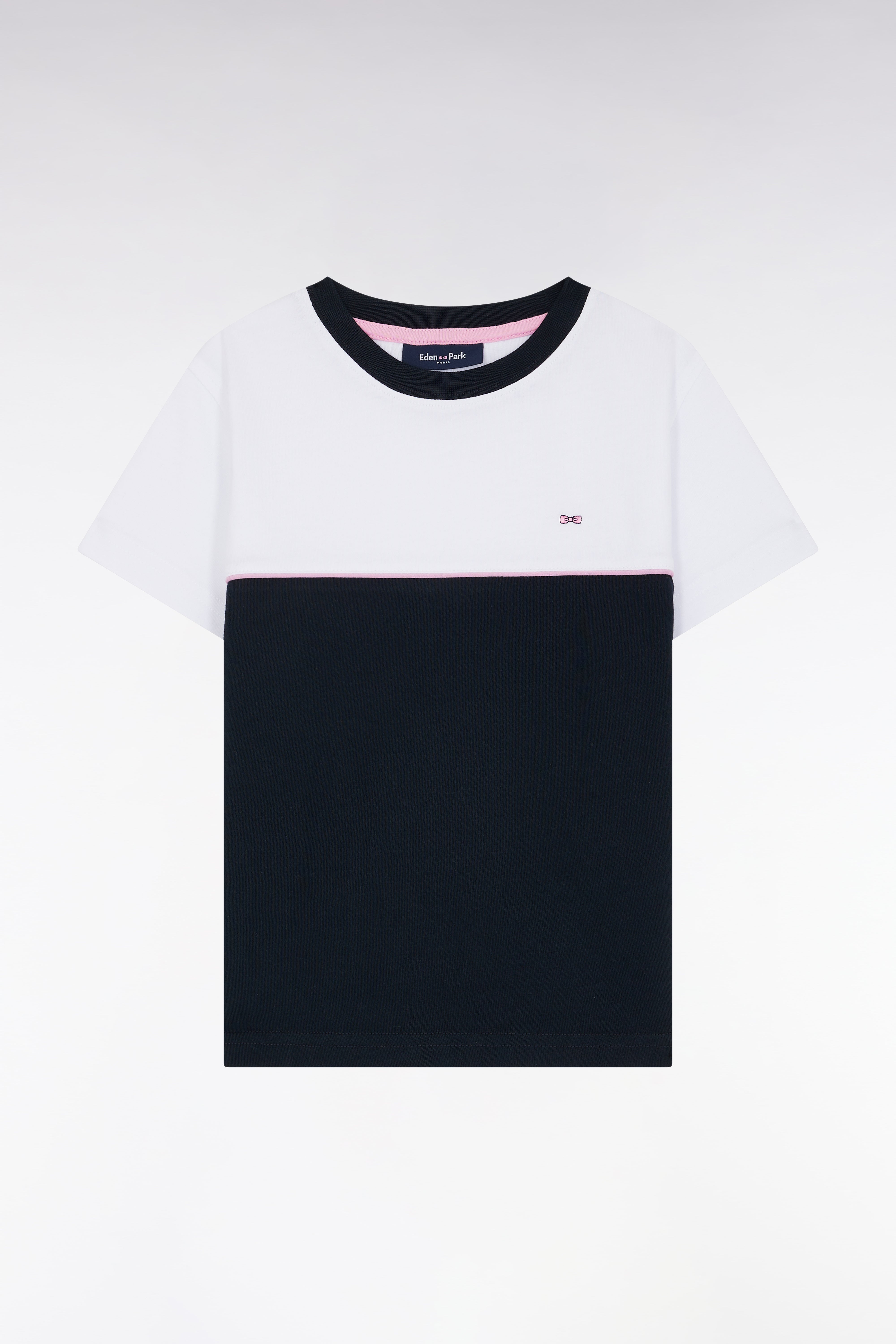 T-shirt bicolore en jersey de coton marine coupe droite