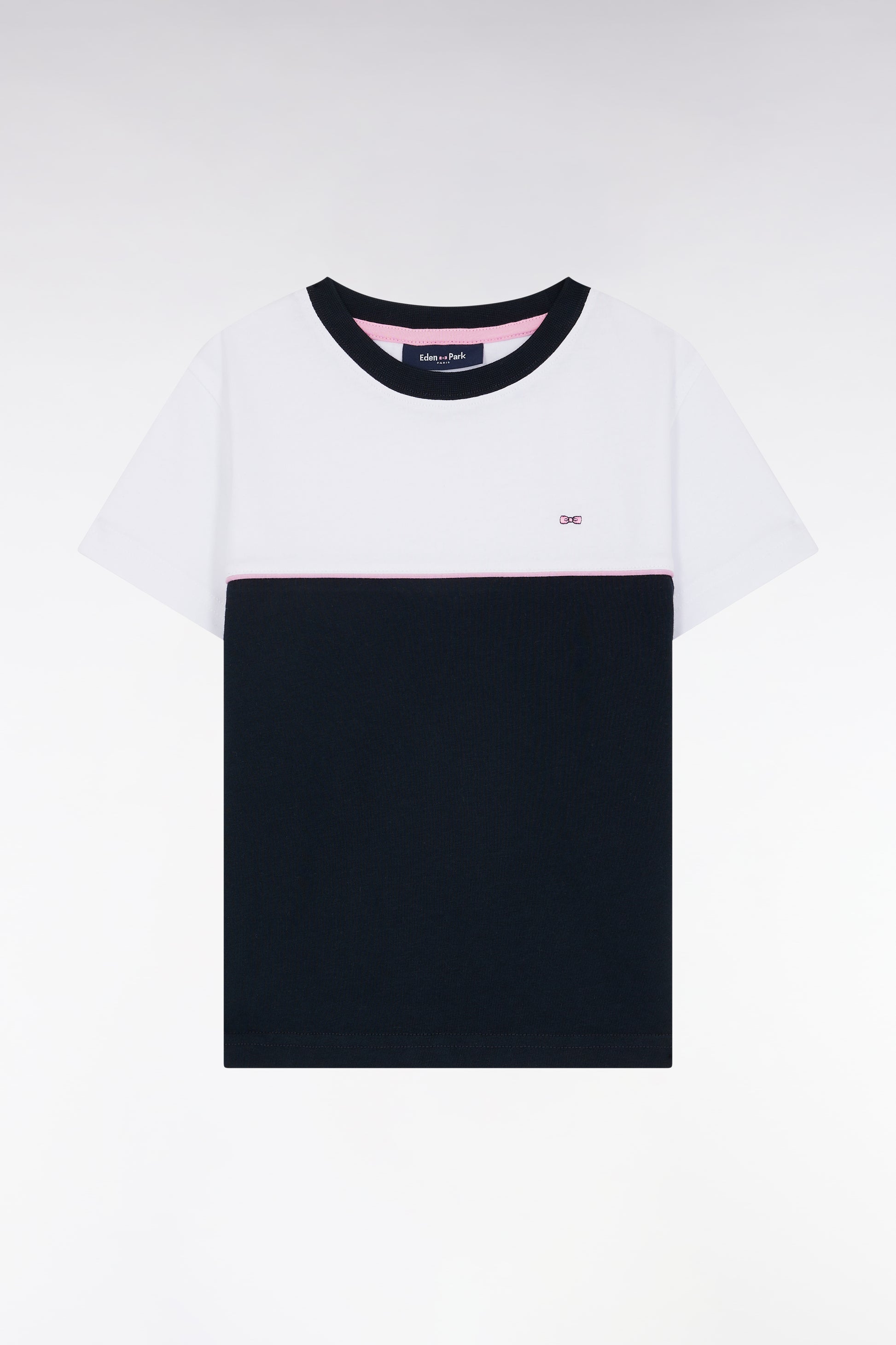 T-shirt bicolore en jersey de coton marine coupe droite