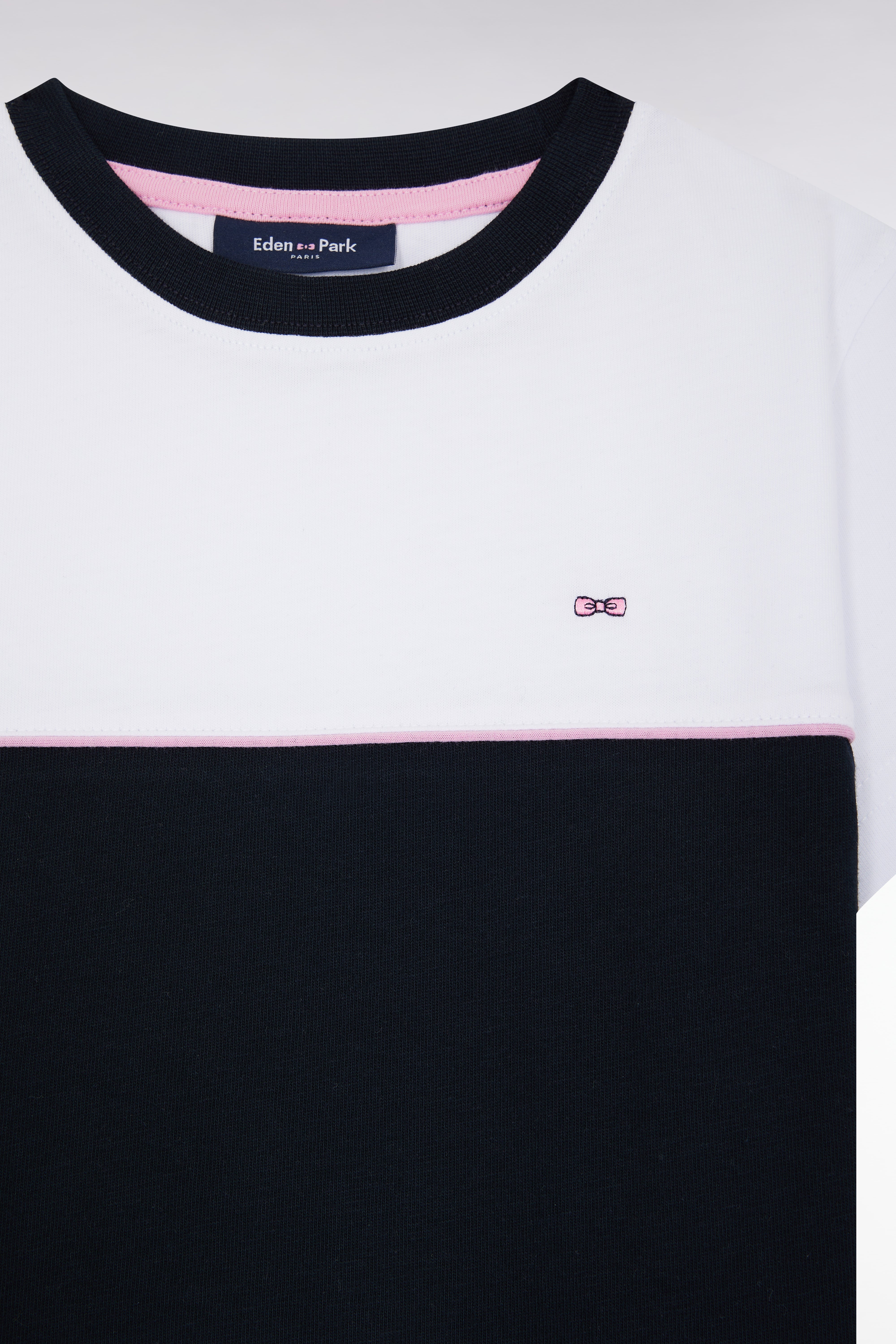 T-shirt bicolore en jersey de coton marine coupe droite