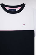 T-shirt bicolore en jersey de coton marine coupe droite