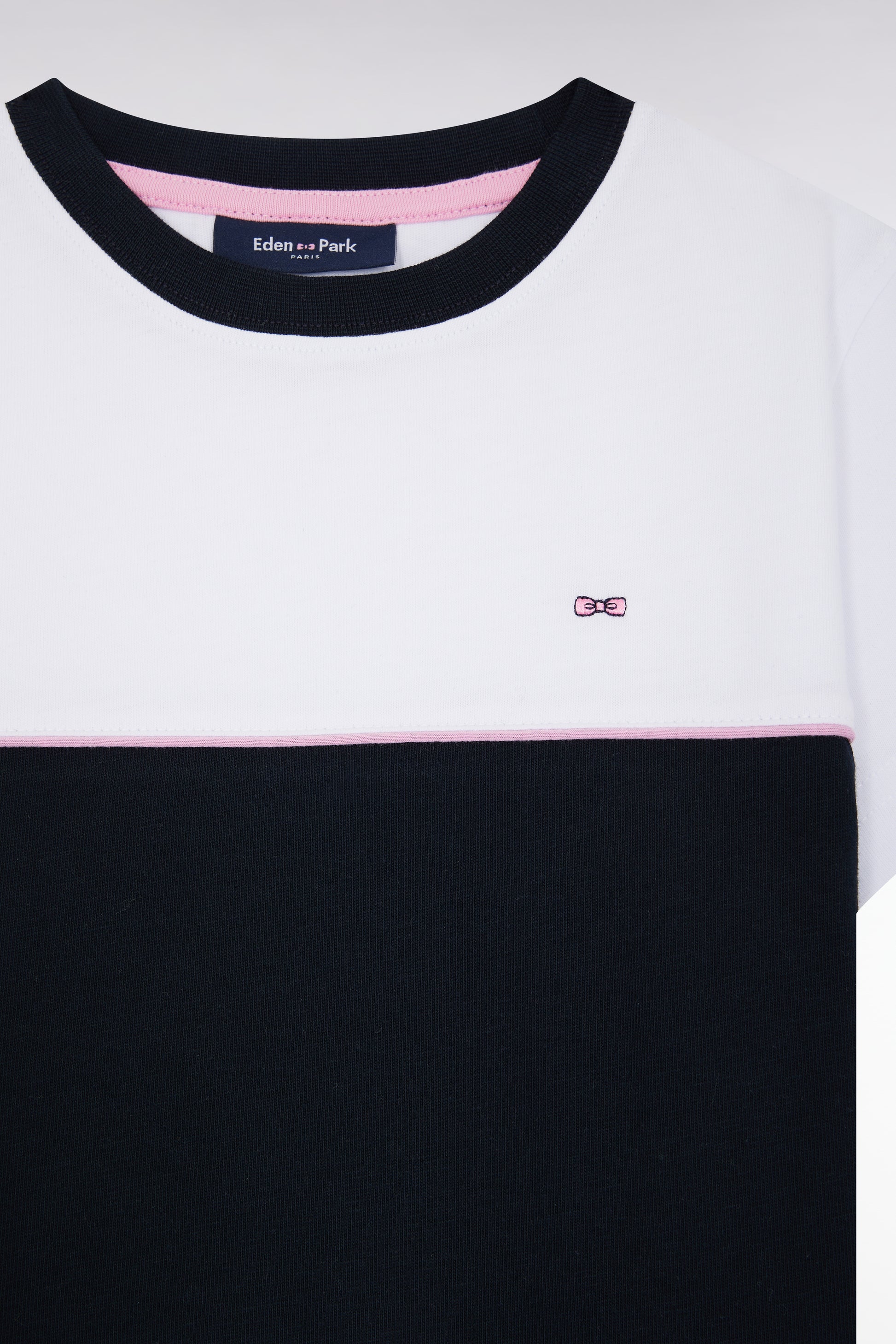 T-shirt bicolore en jersey de coton marine coupe droite