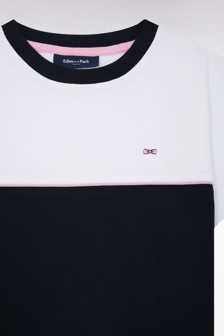T-shirt bicolore en jersey de coton marine coupe droite