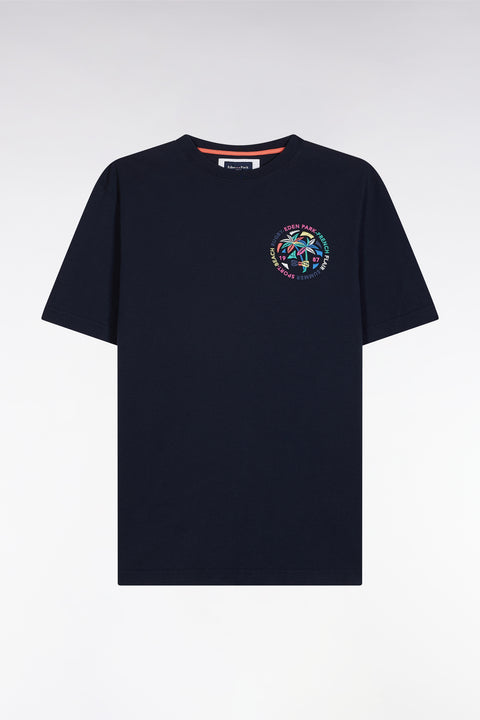 T-shirt en coton marine sérigraphie multicolore coupe décontractée - Image 2
