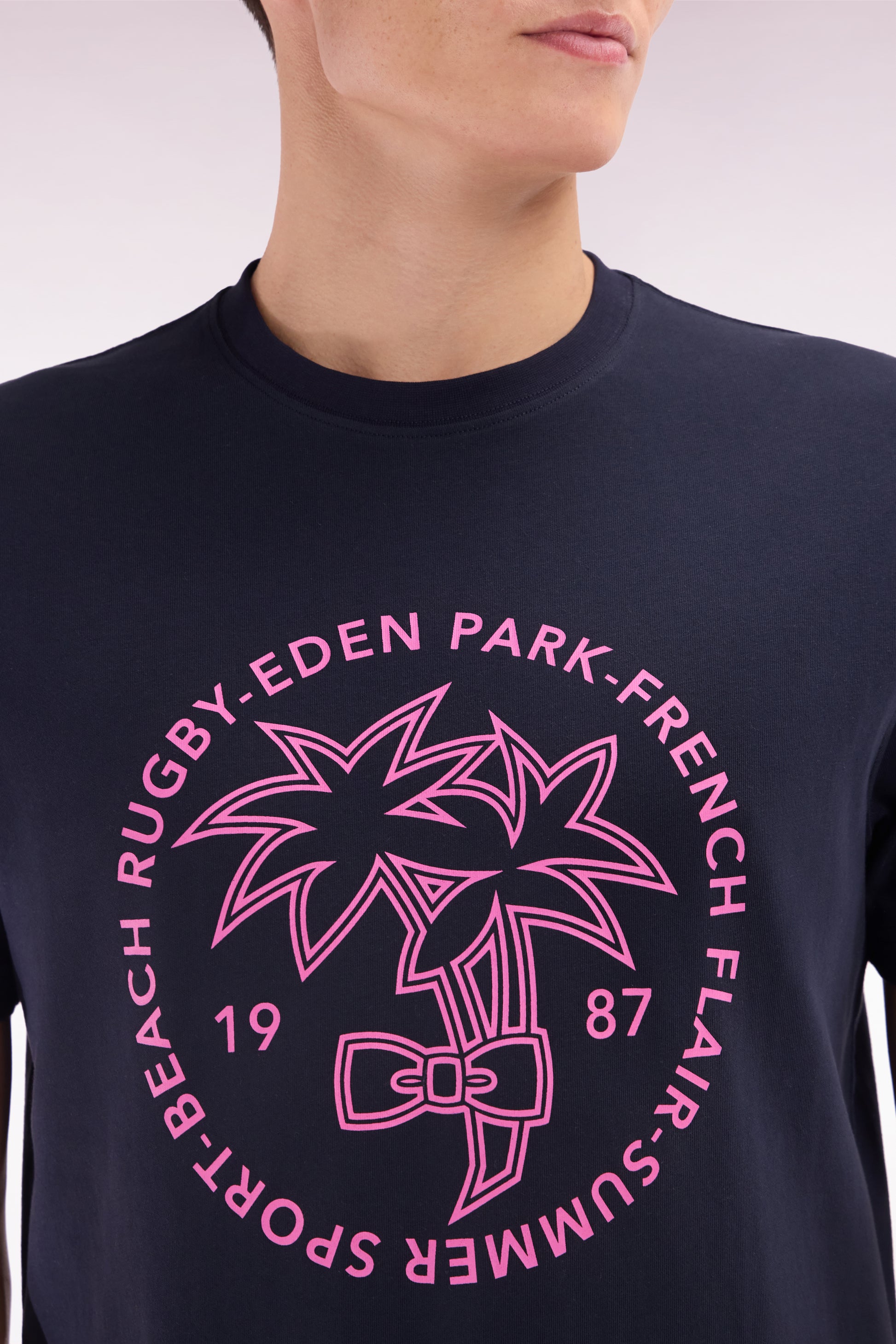 T-shirt en coton marine sérigraphie palmiers coupe décontractée
