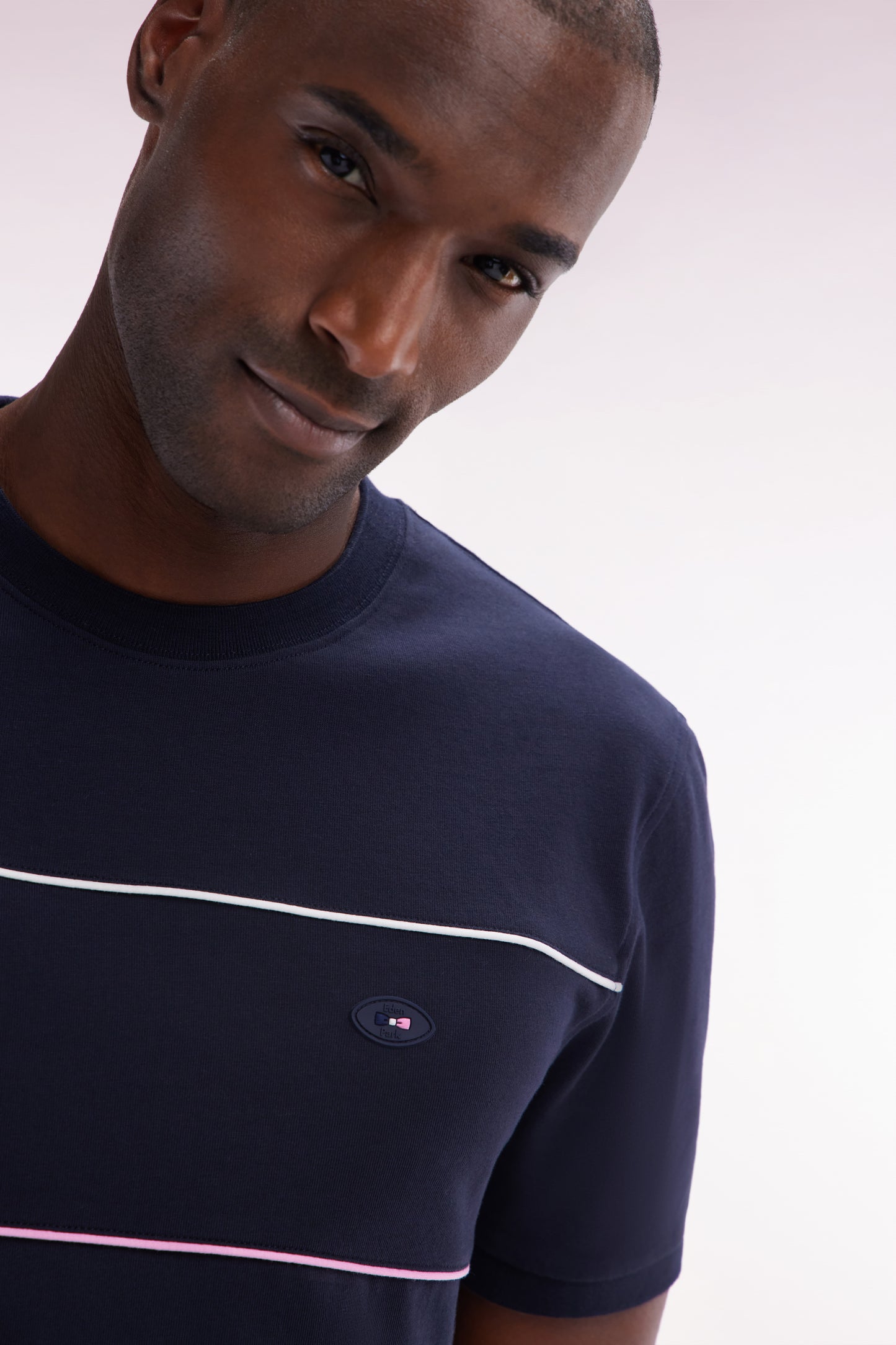 French XV T-shirt in Marine Cotton with Passepoils Straight Cup