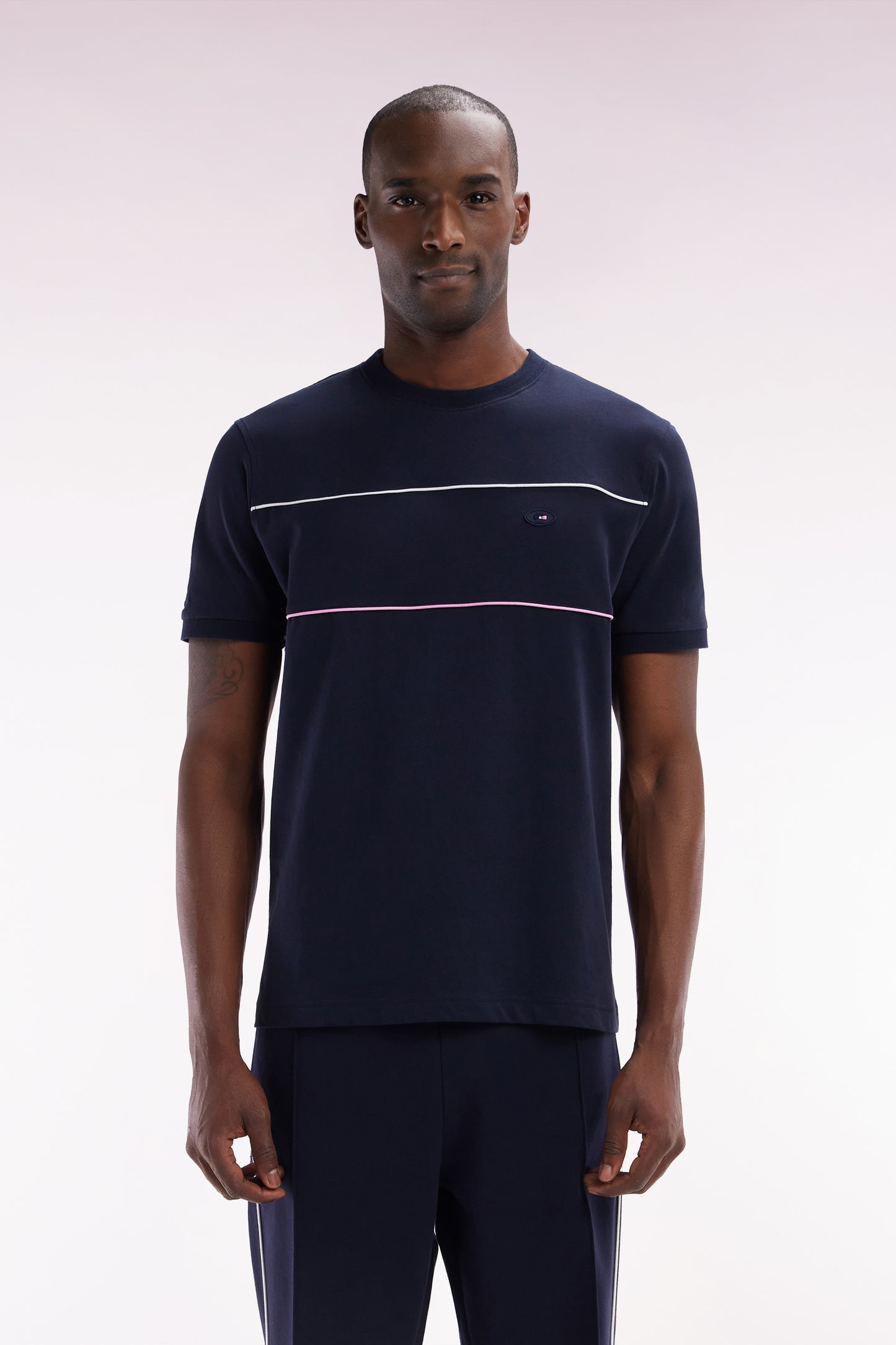 French XV T-shirt in Marine Cotton with Passepoils Straight Cup