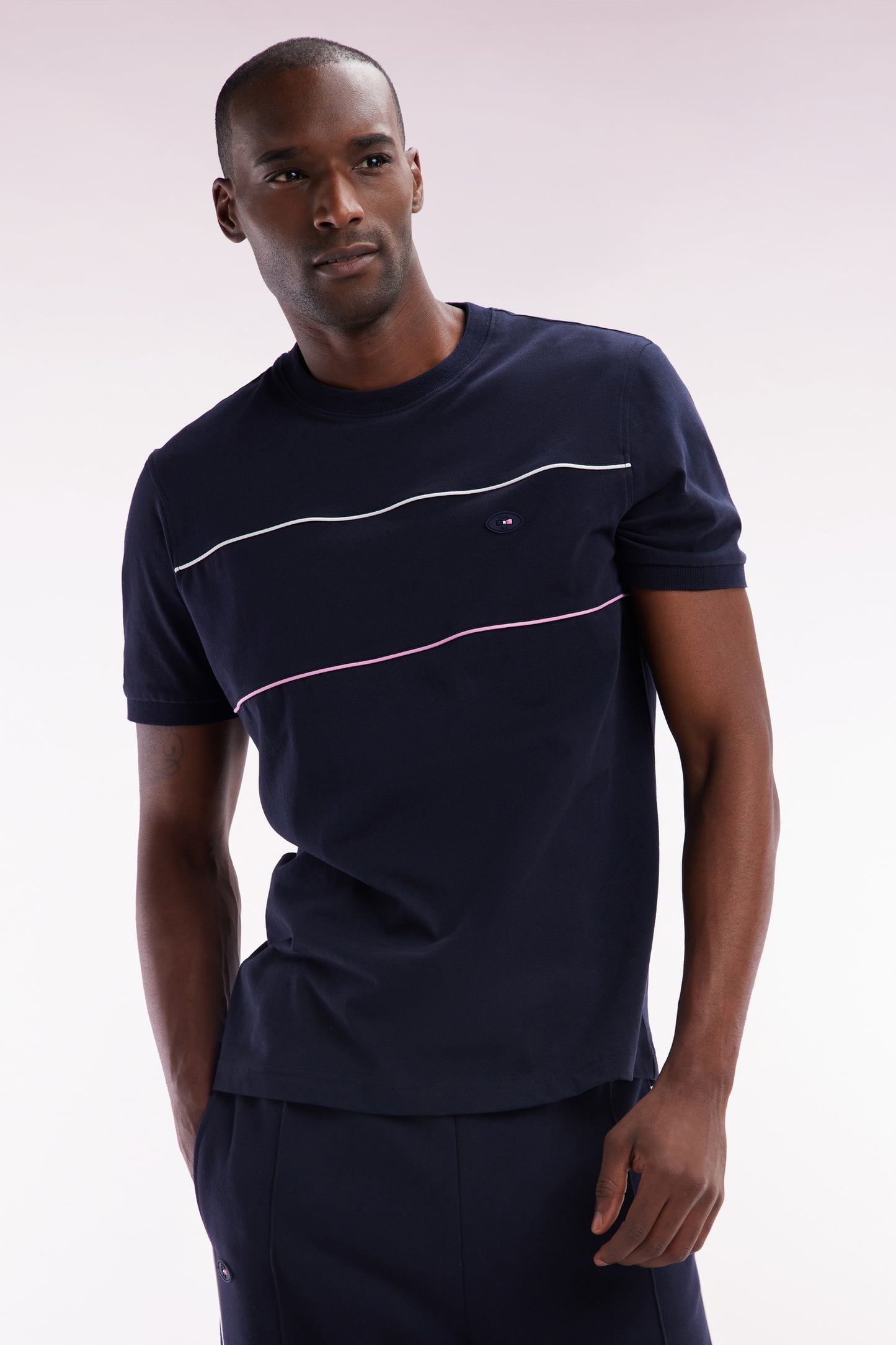 French XV T-shirt in Marine Cotton with Passepoils Straight Cup