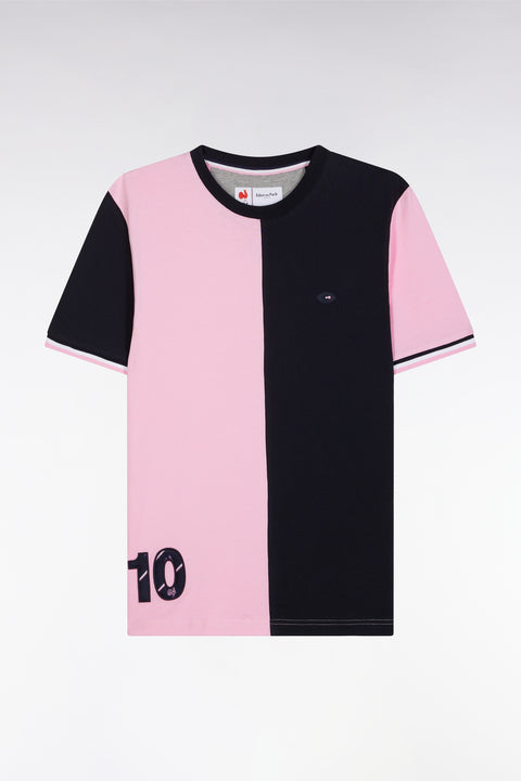 T-shirt bicolore XV de France en coton rose coupe droite - Image 2