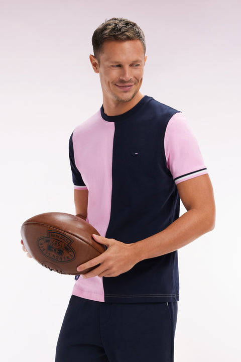 T-shirt bicolore XV de France en coton rose coupe droite - Image 3