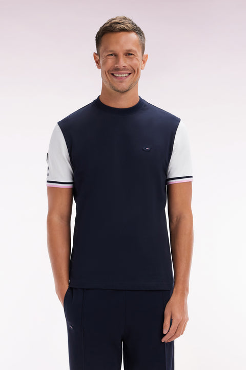 T-shirt XV de France bicolore en coton marine broderie Coq coupe droite - Image 1