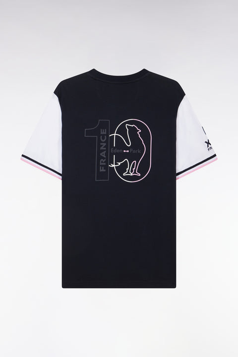 T-shirt XV de France bicolore en coton marine broderie Coq coupe droite - Image 2