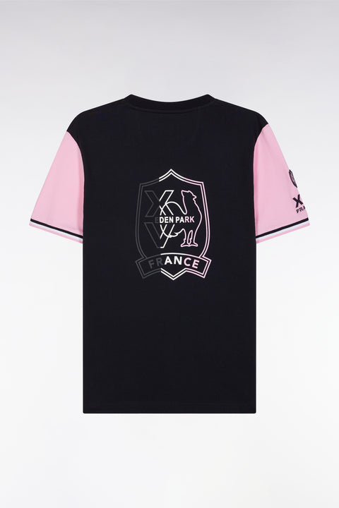 T-shirt XV de France bicolore en coton marine et rose broderie Coq coupe droite - Image 2