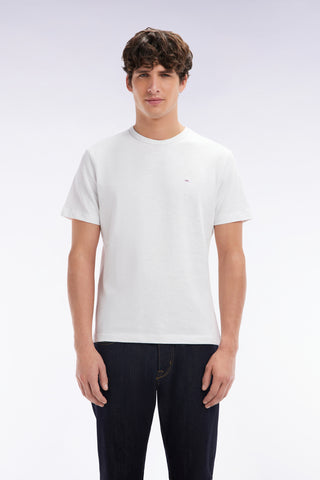 Slub white cotton jersey t-shirt straight cut