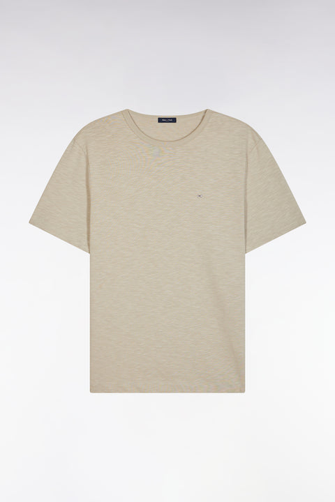 T-shirt en jersey de coton slub beige coupe droite - Image 2