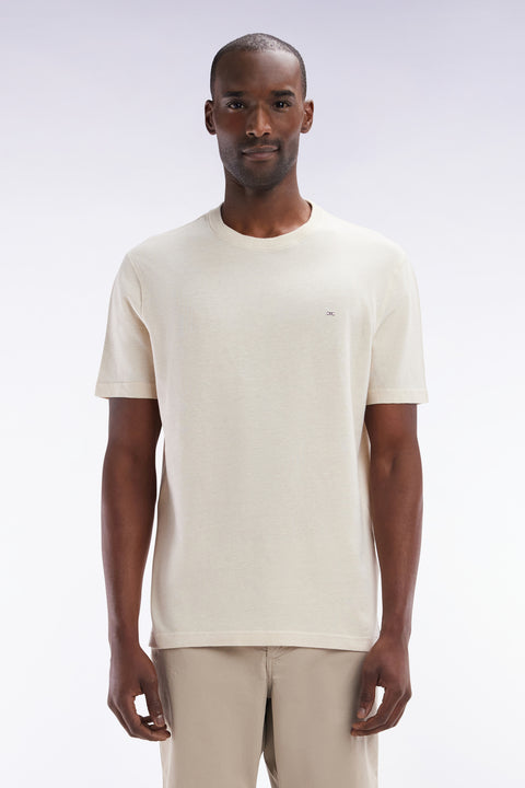 Straight-fit ecru T-shirt in cotton and linen blend - Image 1