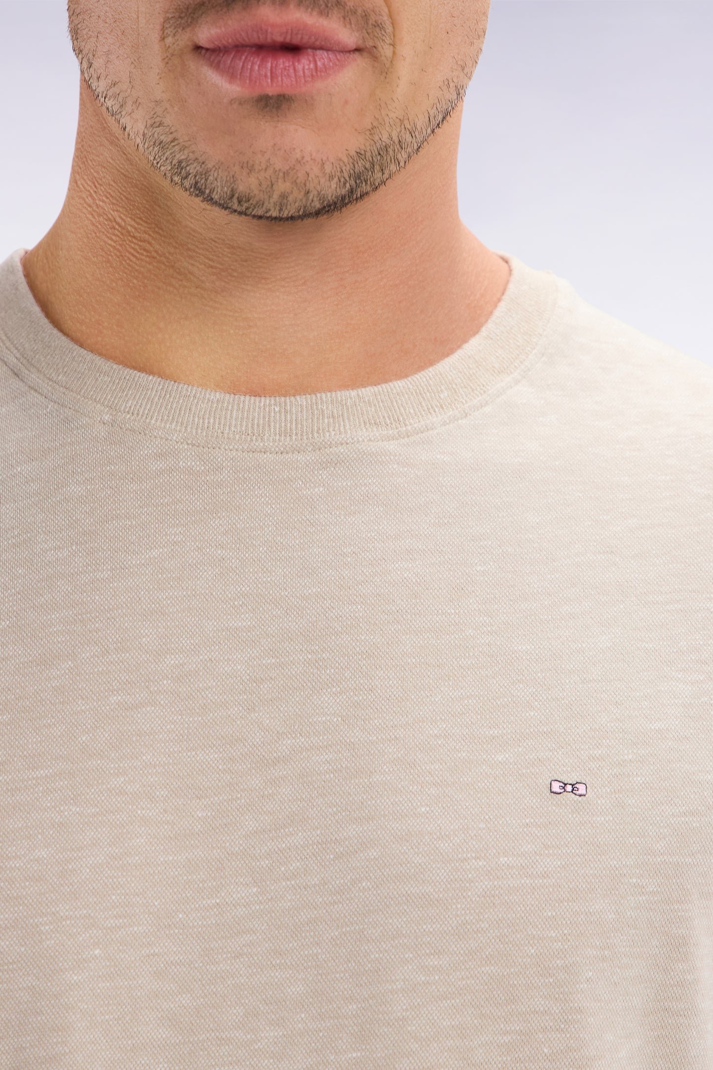 Straight-fit beige T-shirt in cotton and linen blend
