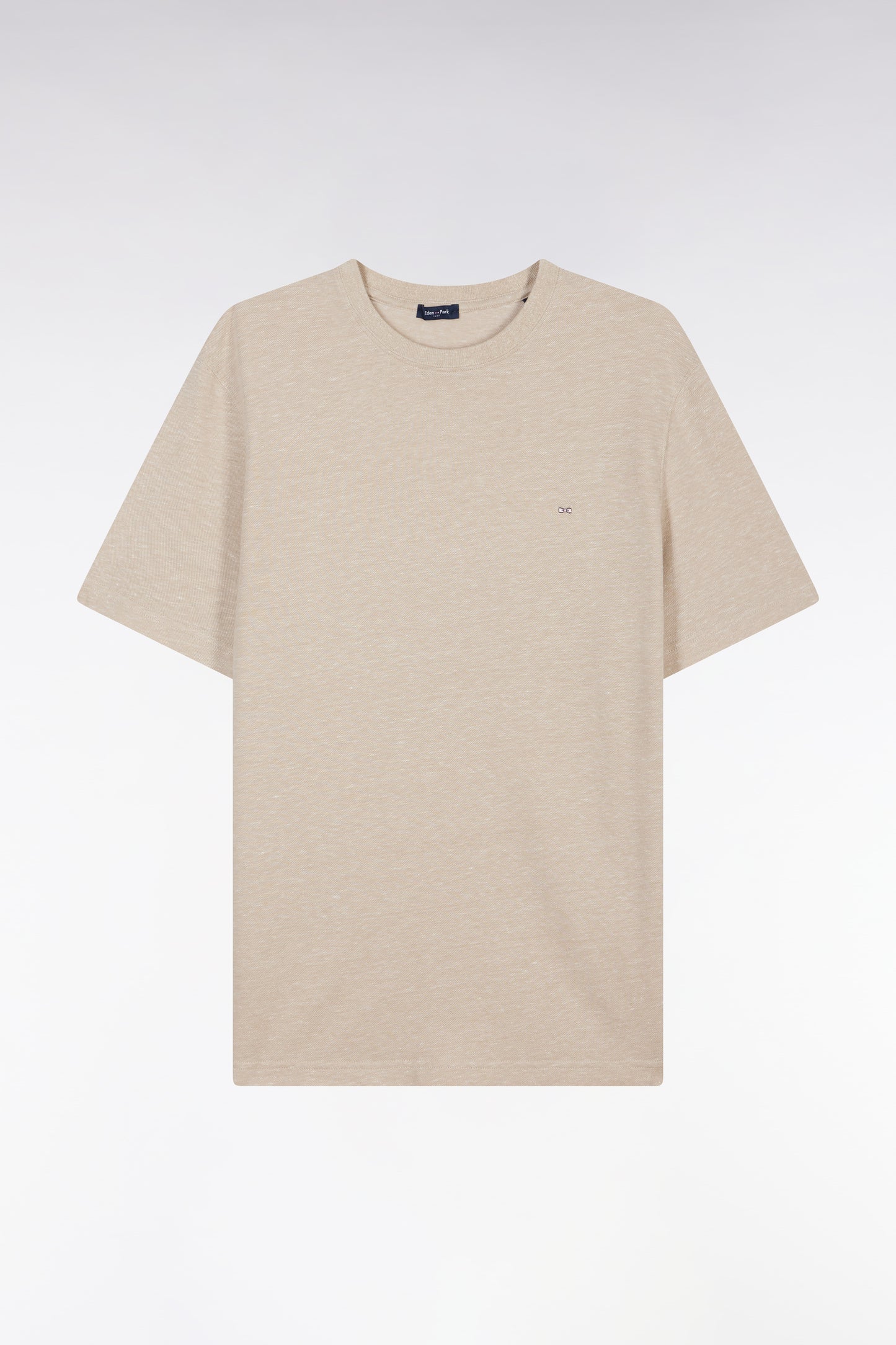 Straight-fit beige T-shirt in cotton and linen blend