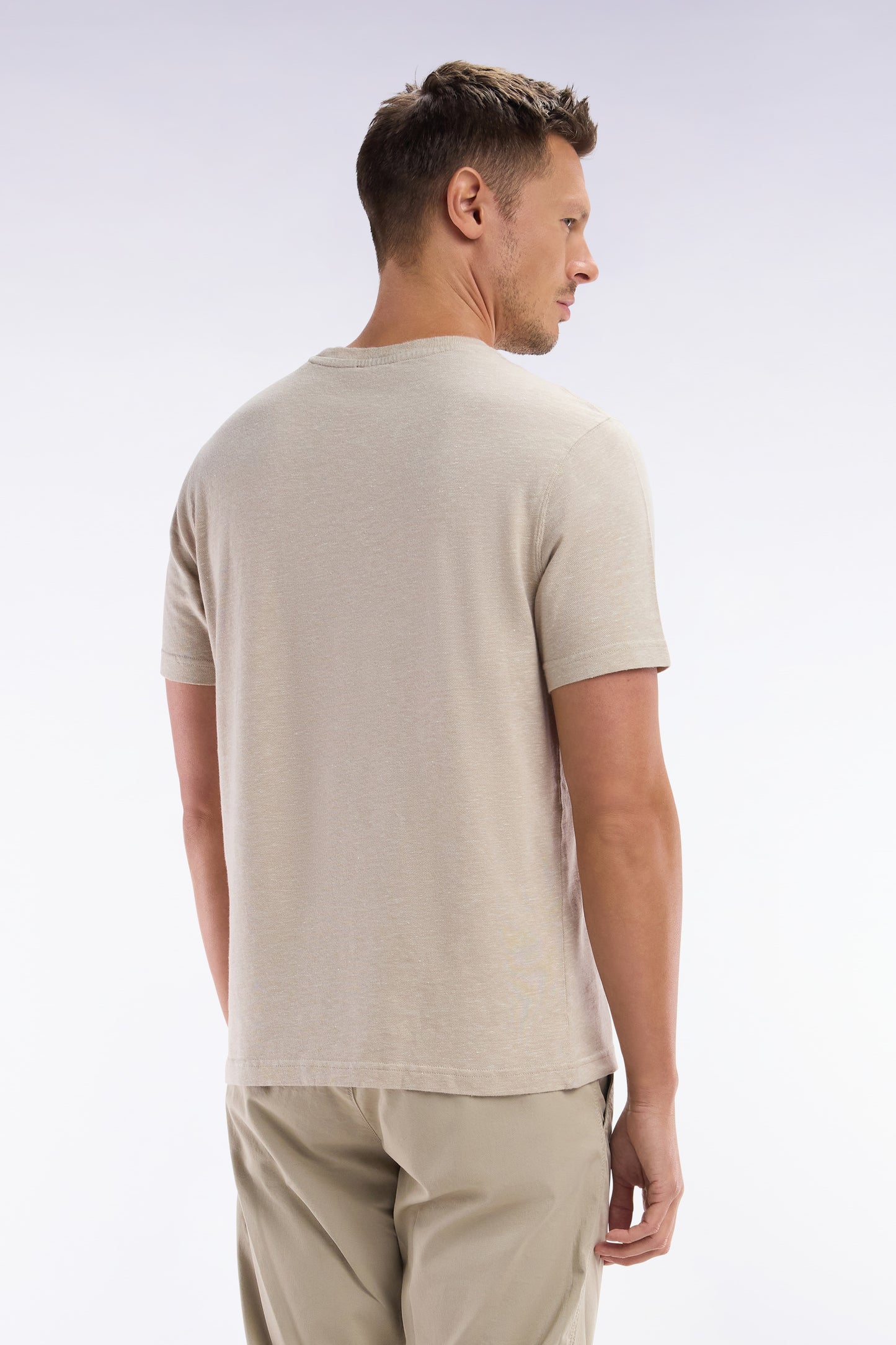 Straight-fit beige T-shirt in cotton and linen blend