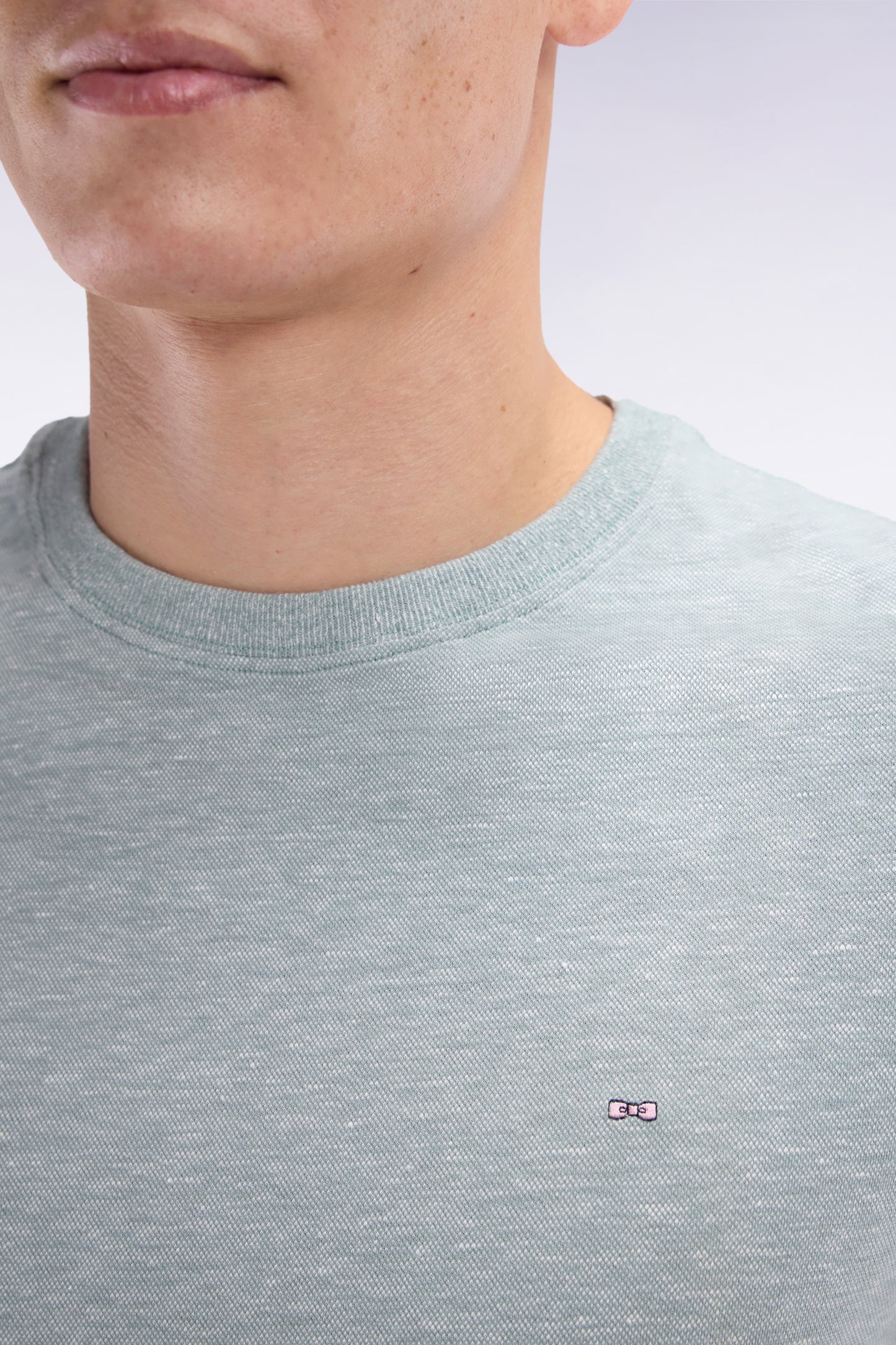 Straight-fit medium grey T-shirt in cotton and linen blend