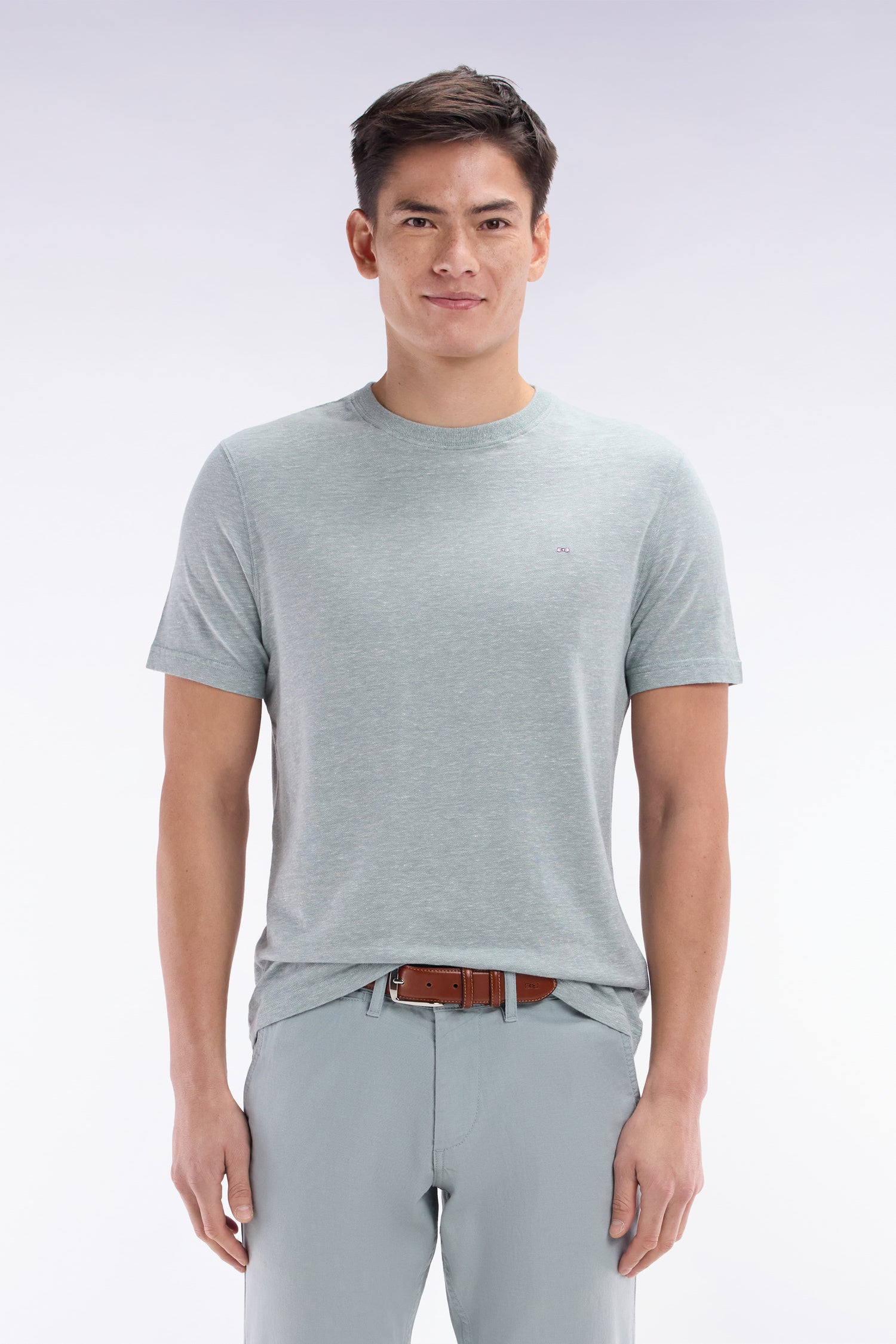 Tシャツ コットン製 と リネン グレー moyen ストレートフィット