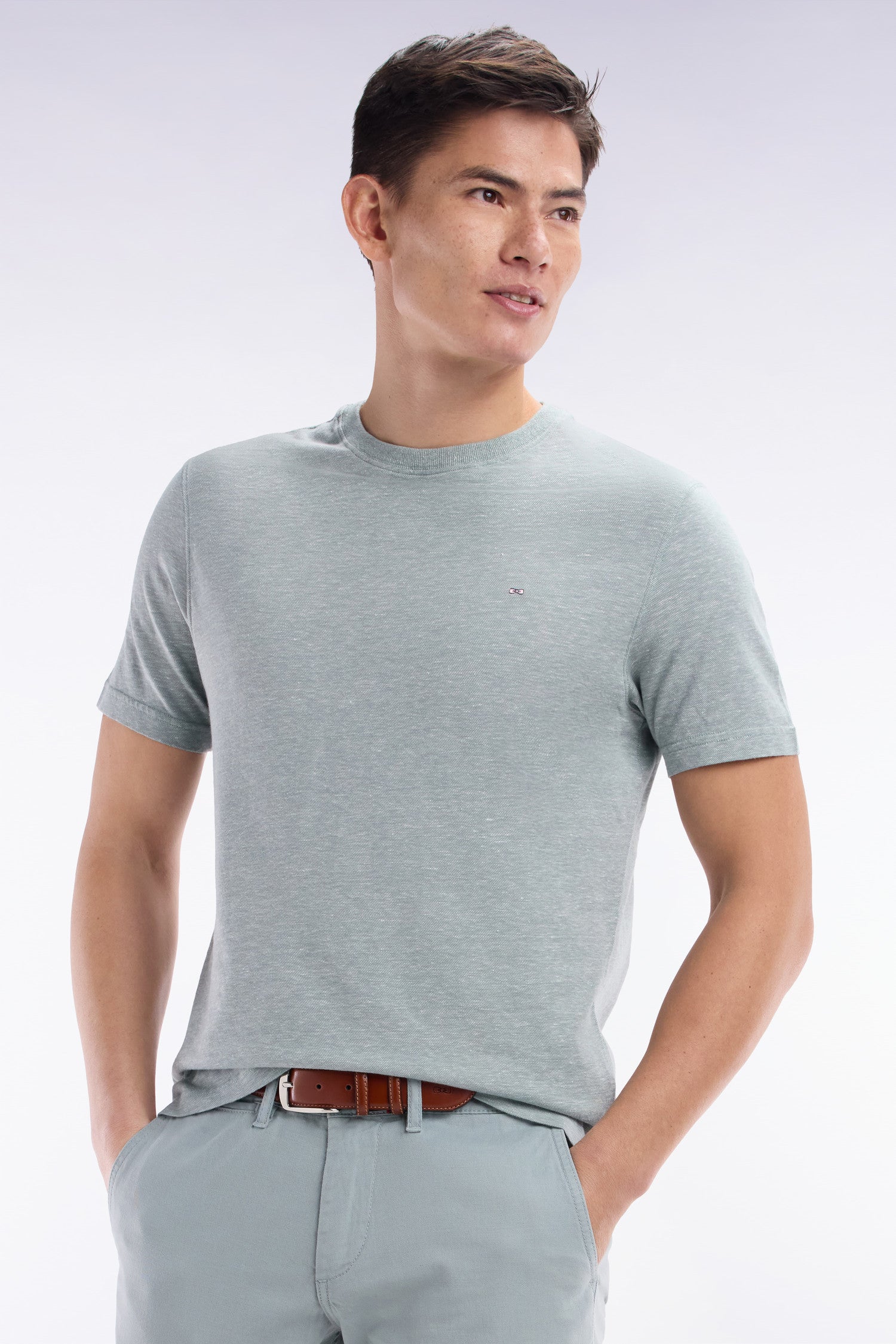 Tシャツ コットン製 と リネン グレー moyen ストレートフィット