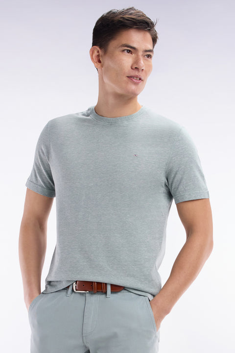 Straight-fit medium grey T-shirt in cotton and linen blend - Image 3