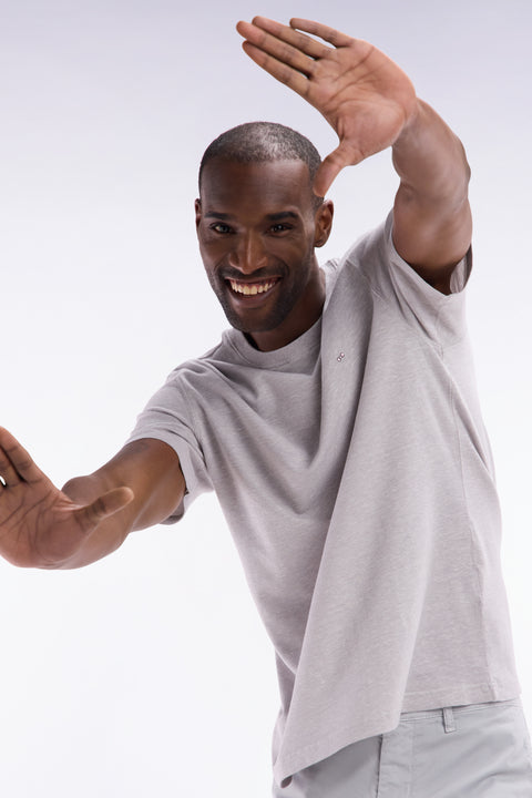 Straight-fit grey T-shirt in cotton and linen blend - Image 3