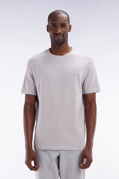 Straight-fit grey T-shirt in cotton and linen blend - Image 1