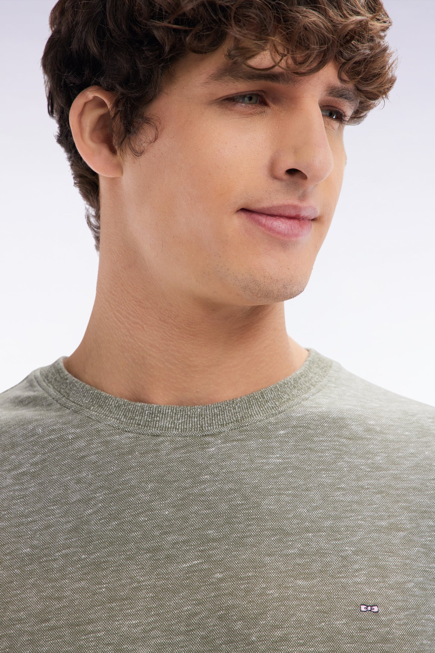 Straight-fit khaki T-shirt in cotton and linen blend
