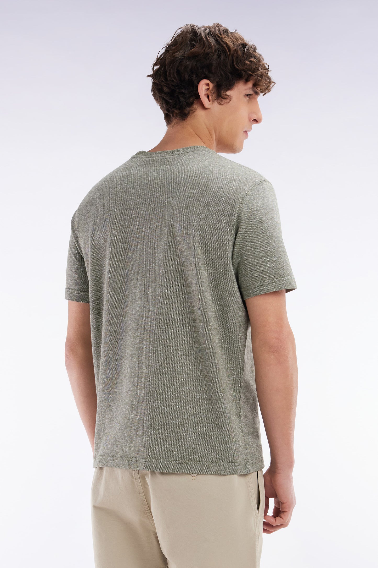 Straight-fit khaki T-shirt in cotton and linen blend