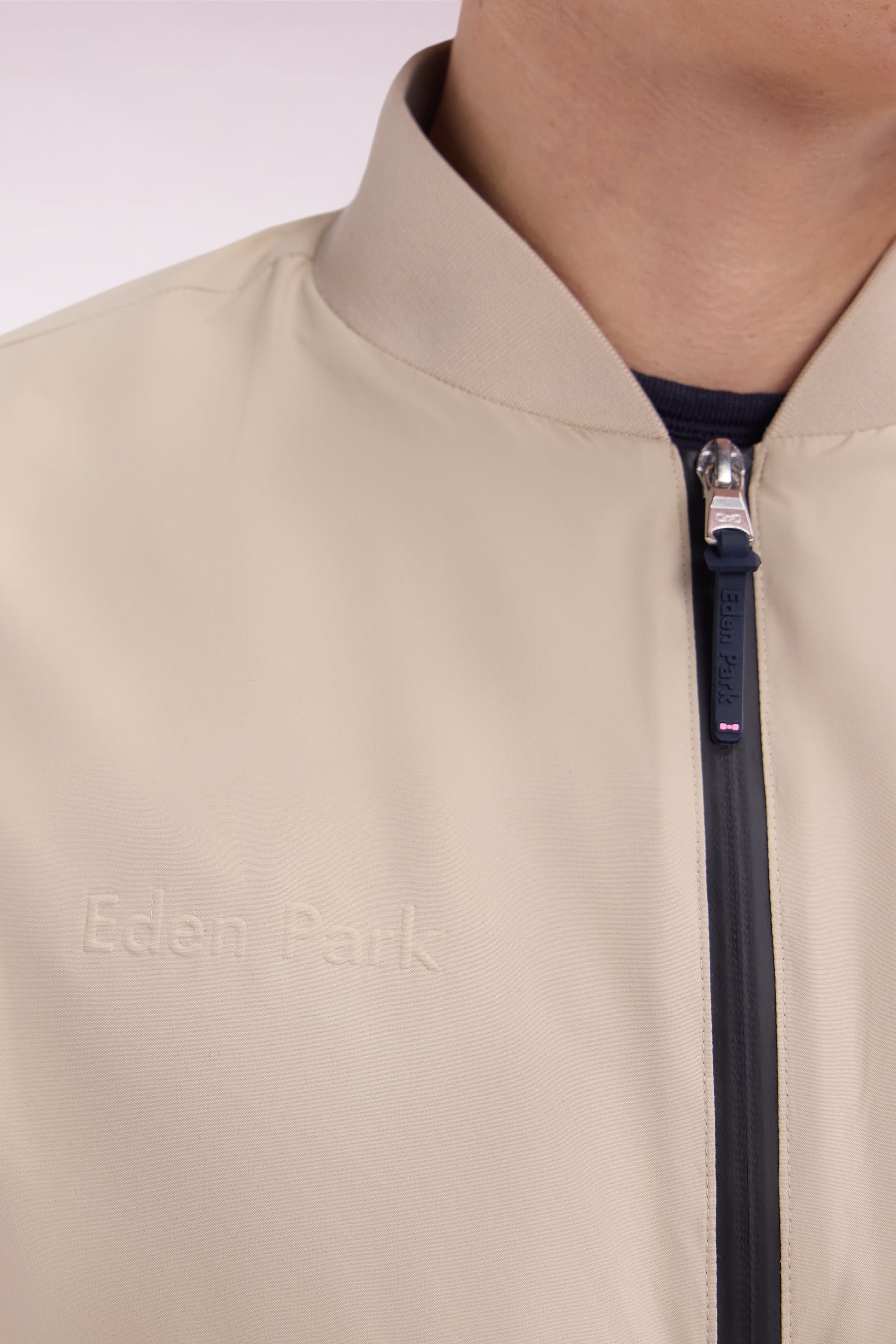 Blouson zippé en nylon Soft Touch à col Teddy beige