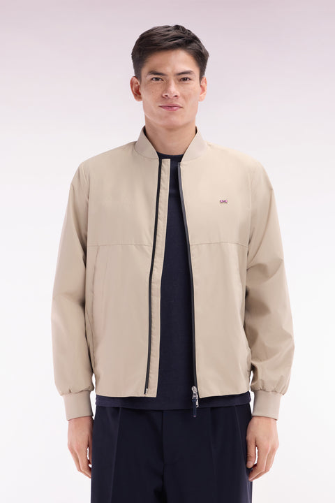 Blouson zippé en nylon Soft Touch à col Teddy beige - Image 1