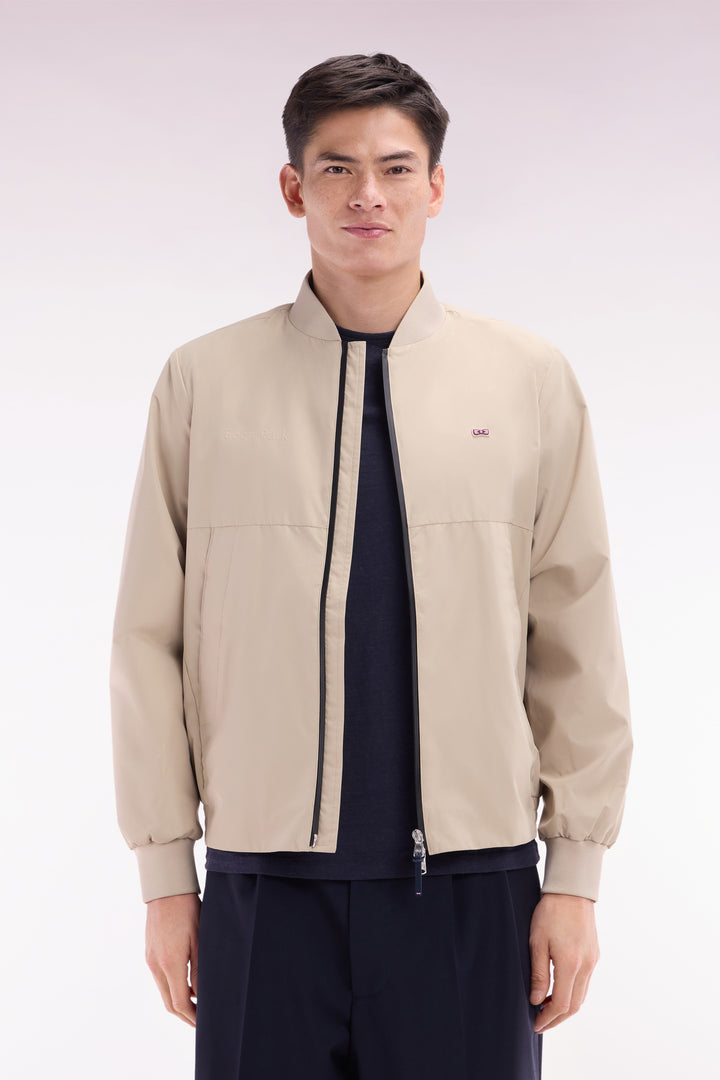 Blouson zippé en nylon Soft Touch à col Teddy beige