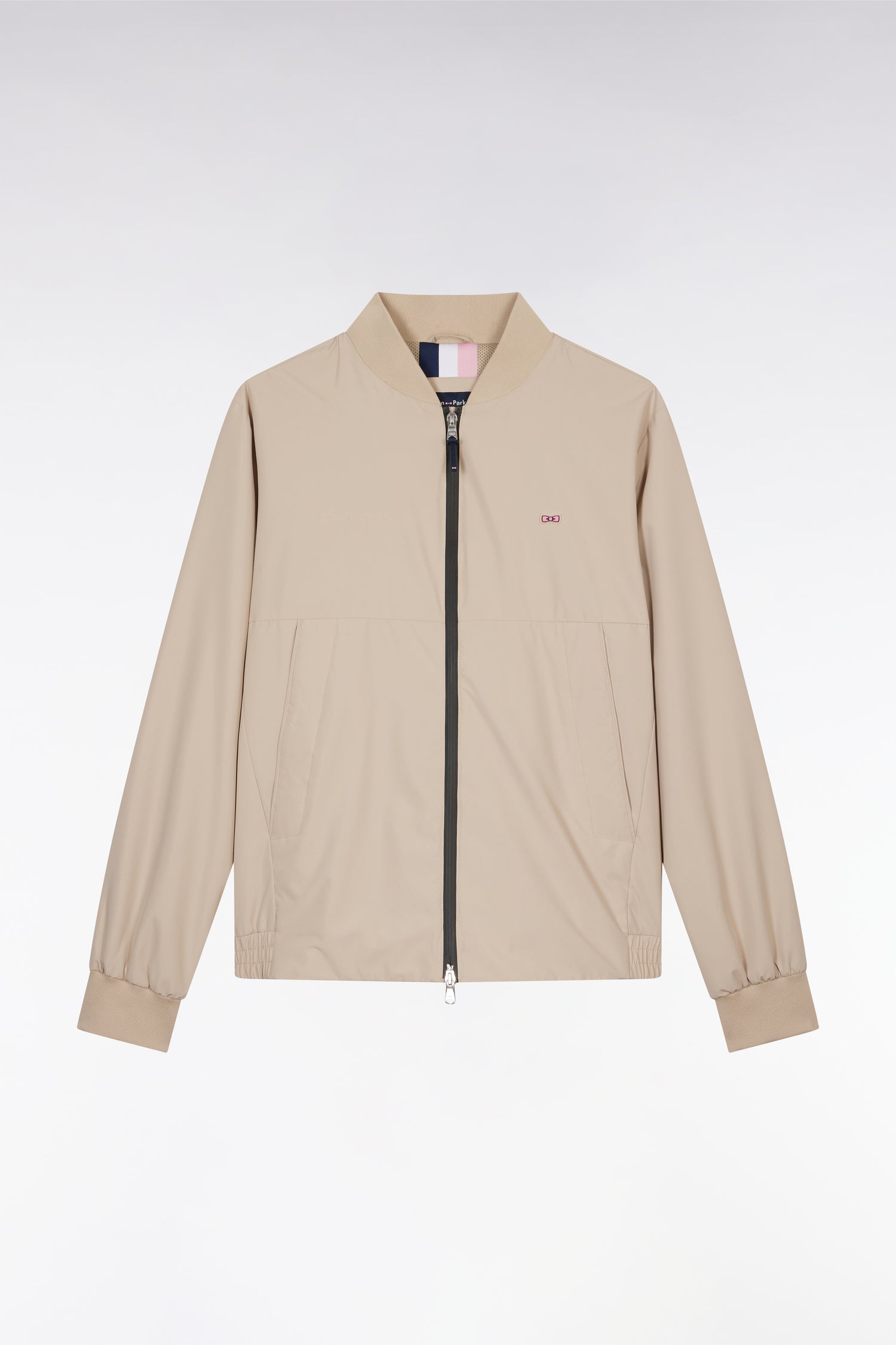 Blouson zippé en nylon Soft Touch à col Teddy beige