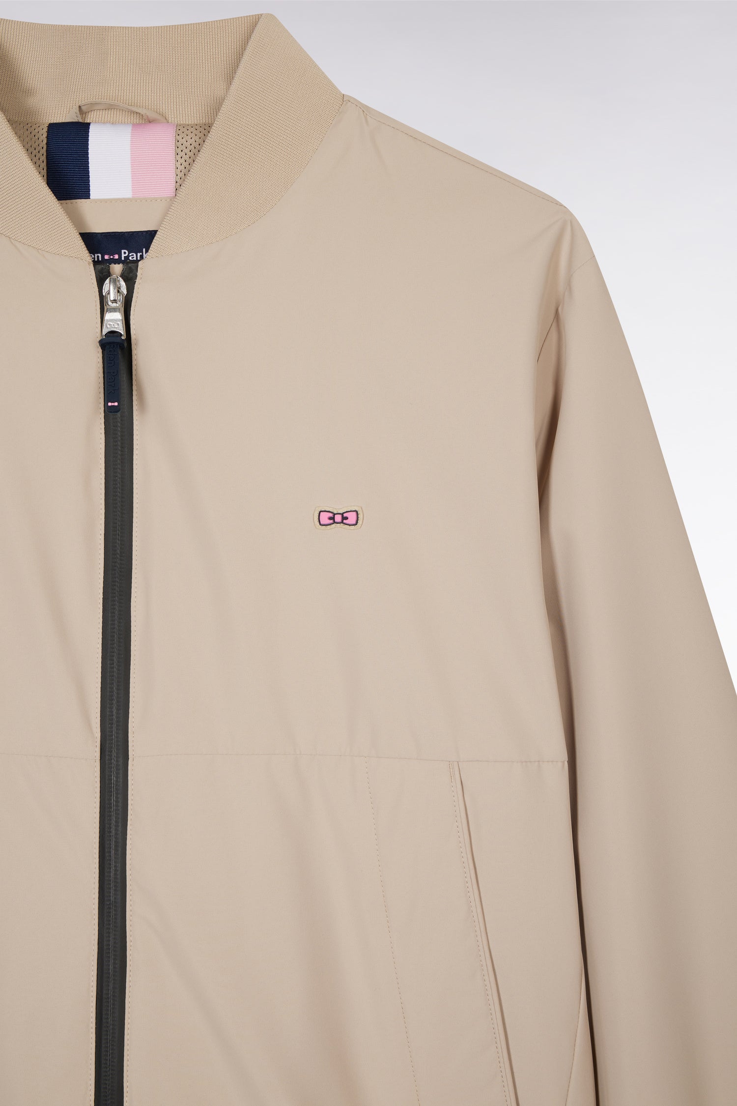 Blouson zippé en nylon Soft Touch à col Teddy beige