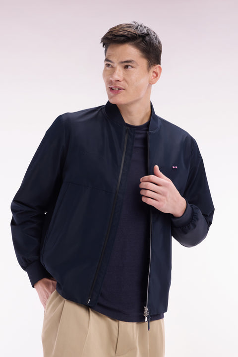 Blouson zippé en nylon Soft Touch à col Teddy marine - Image 3