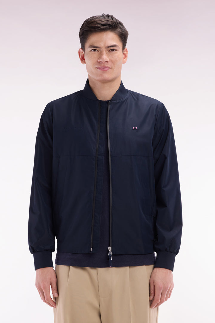 Blouson zippé en nylon Soft Touch à col Teddy marine