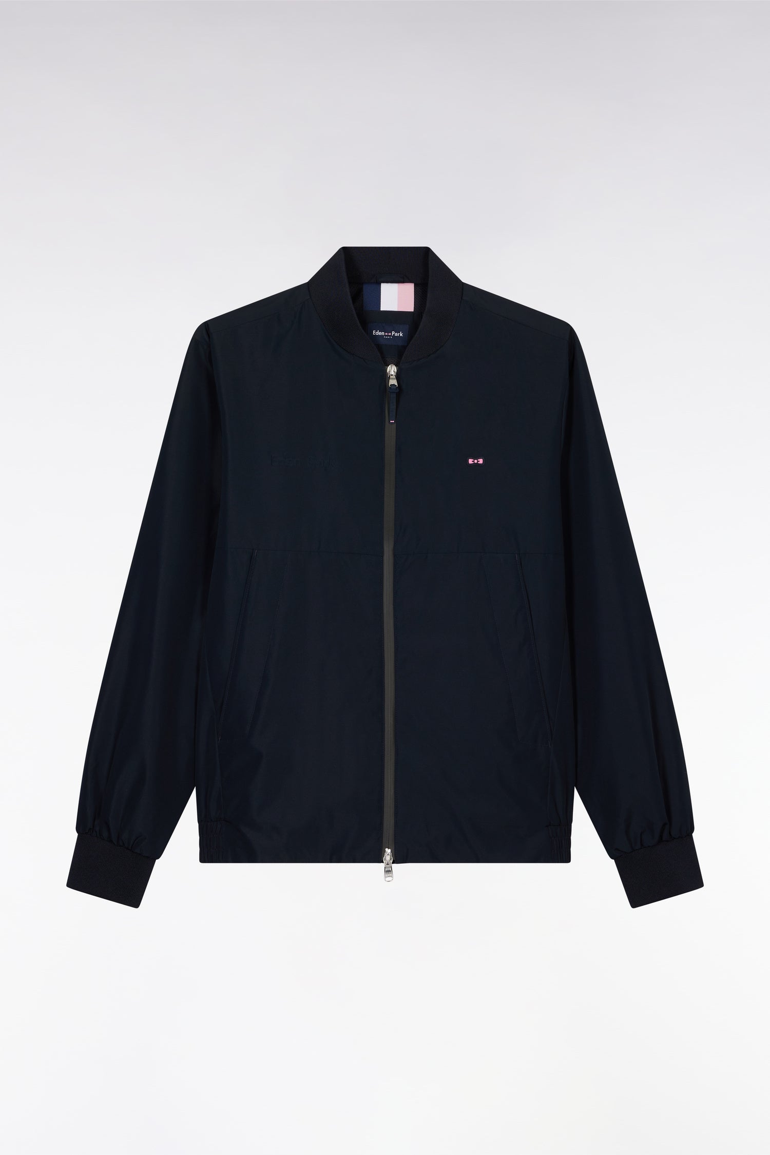 Blouson zippé en nylon Soft Touch à col Teddy marine