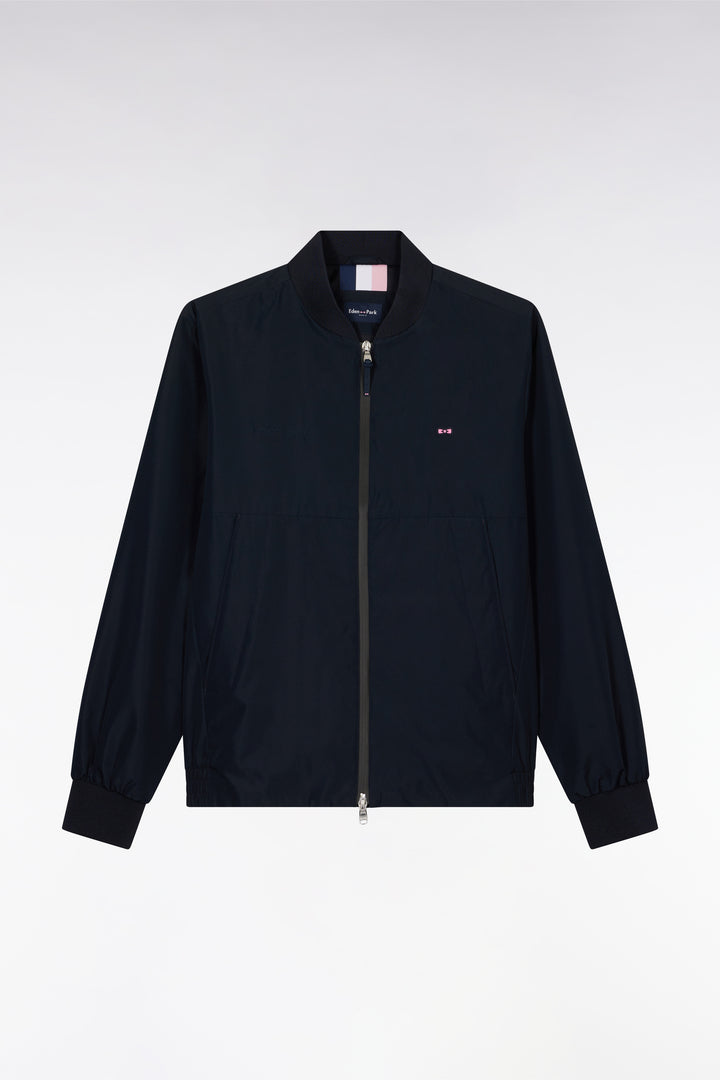 Blouson zippé en nylon Soft Touch à col Teddy marine