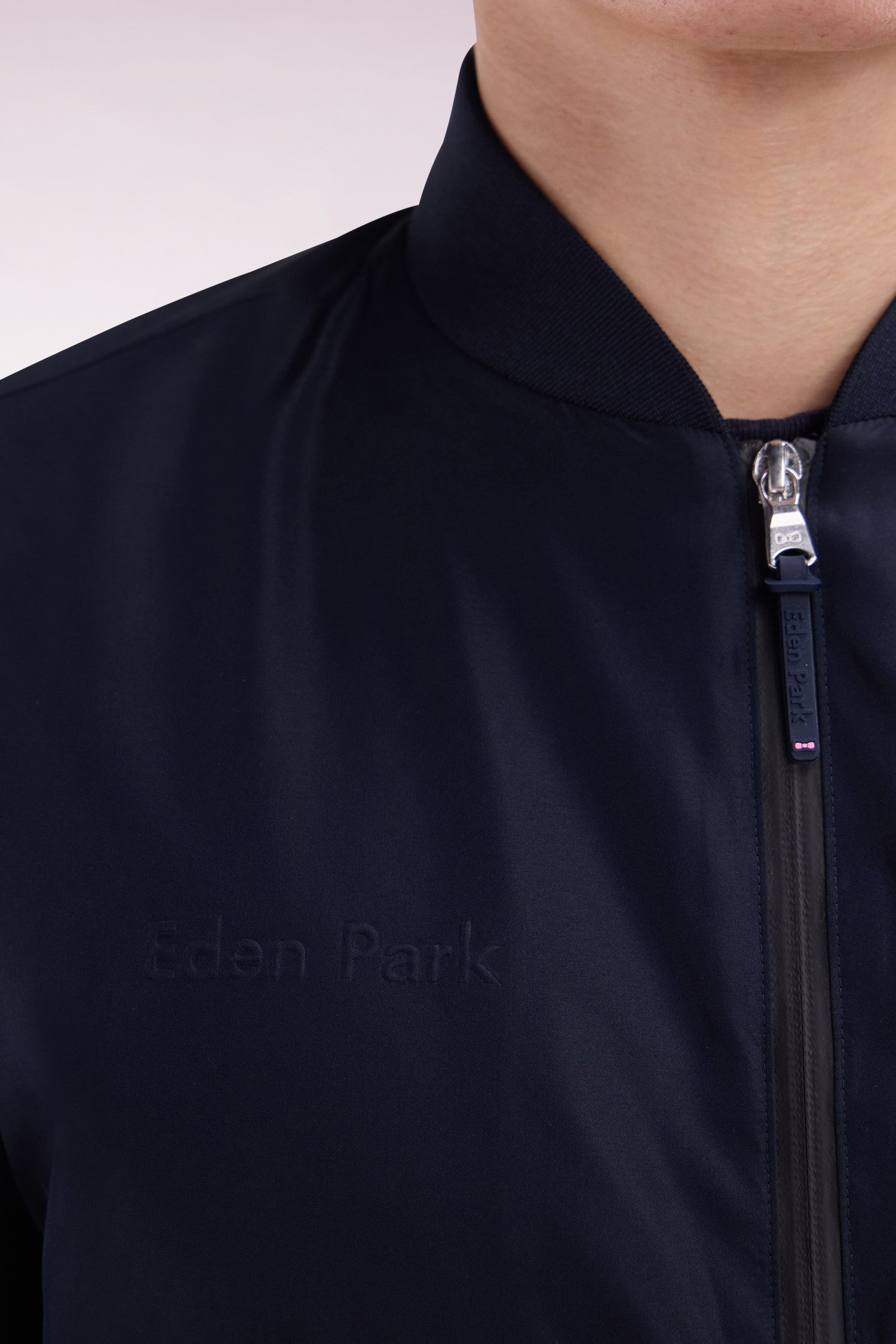 Blouson zippé en nylon Soft Touch à col Teddy marine