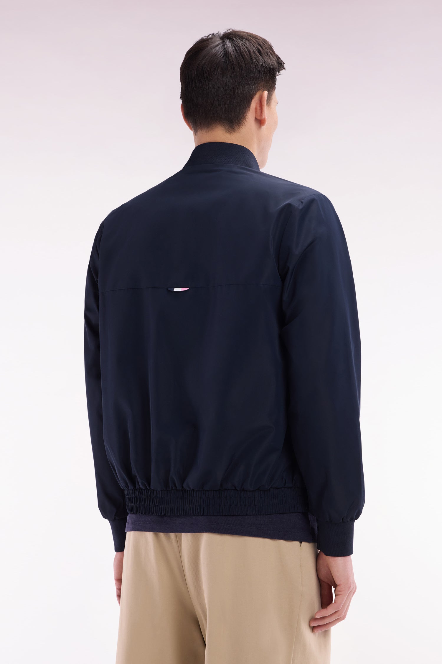 Blouson zippé en nylon Soft Touch à col Teddy marine